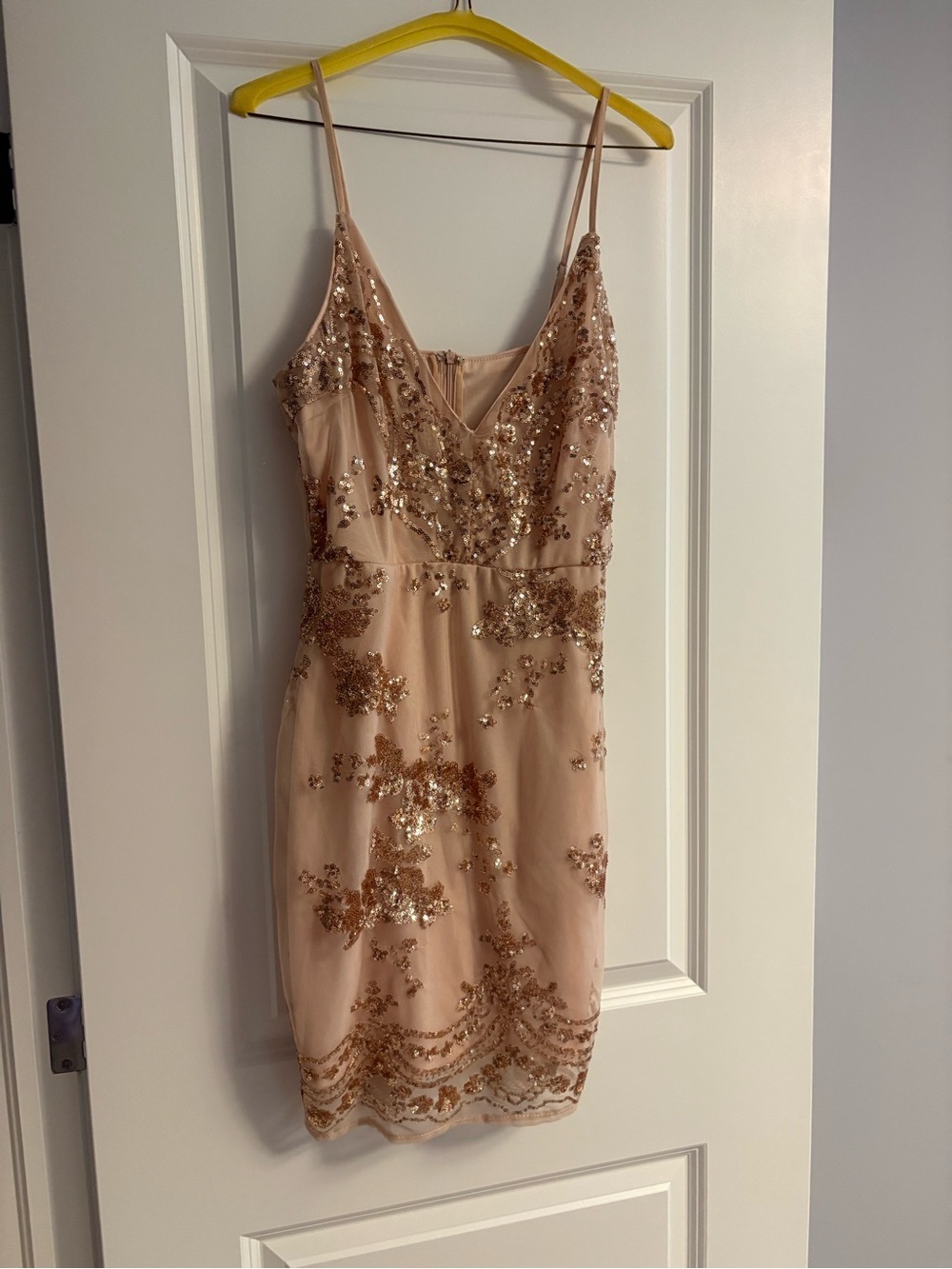 Gold Sequin Spaghetti-Strap Mini Dress